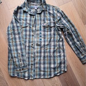Carhartt Plaid Button-Front Shirt in Light Blue, Tan, and Gray